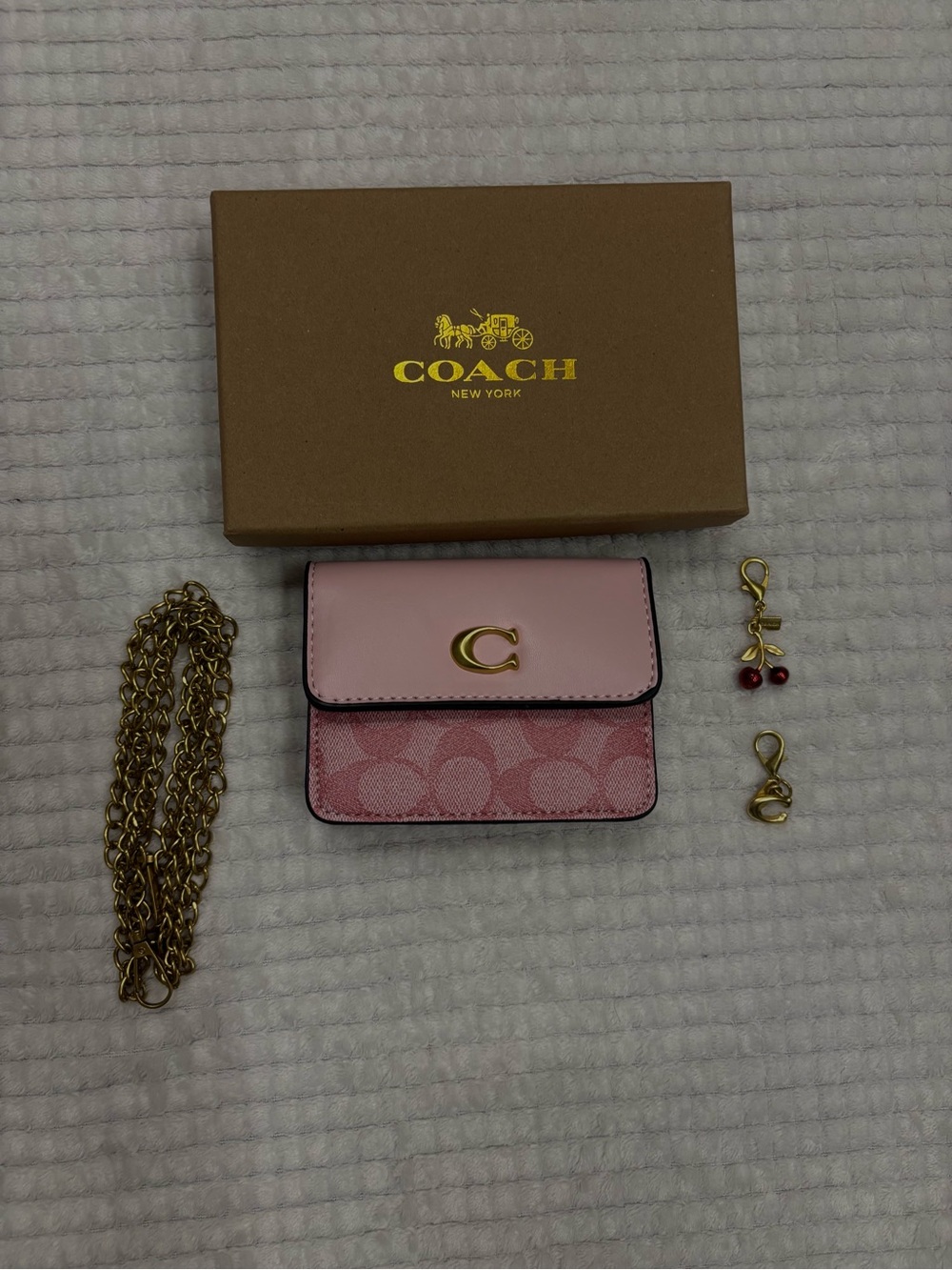 Coach Pink Leather Mini Wallet with Gold Hardware